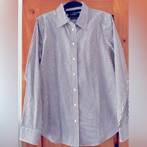 Ralph Lauren Women's Black and White Striped Button Down Shirt